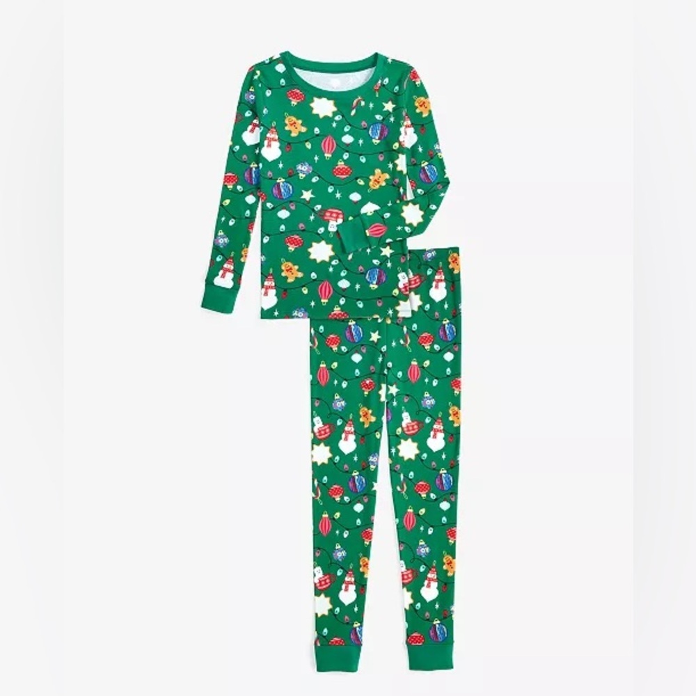Holiday Lane Kids Ornament Print Cotton Pajama Set Size 7 NWT